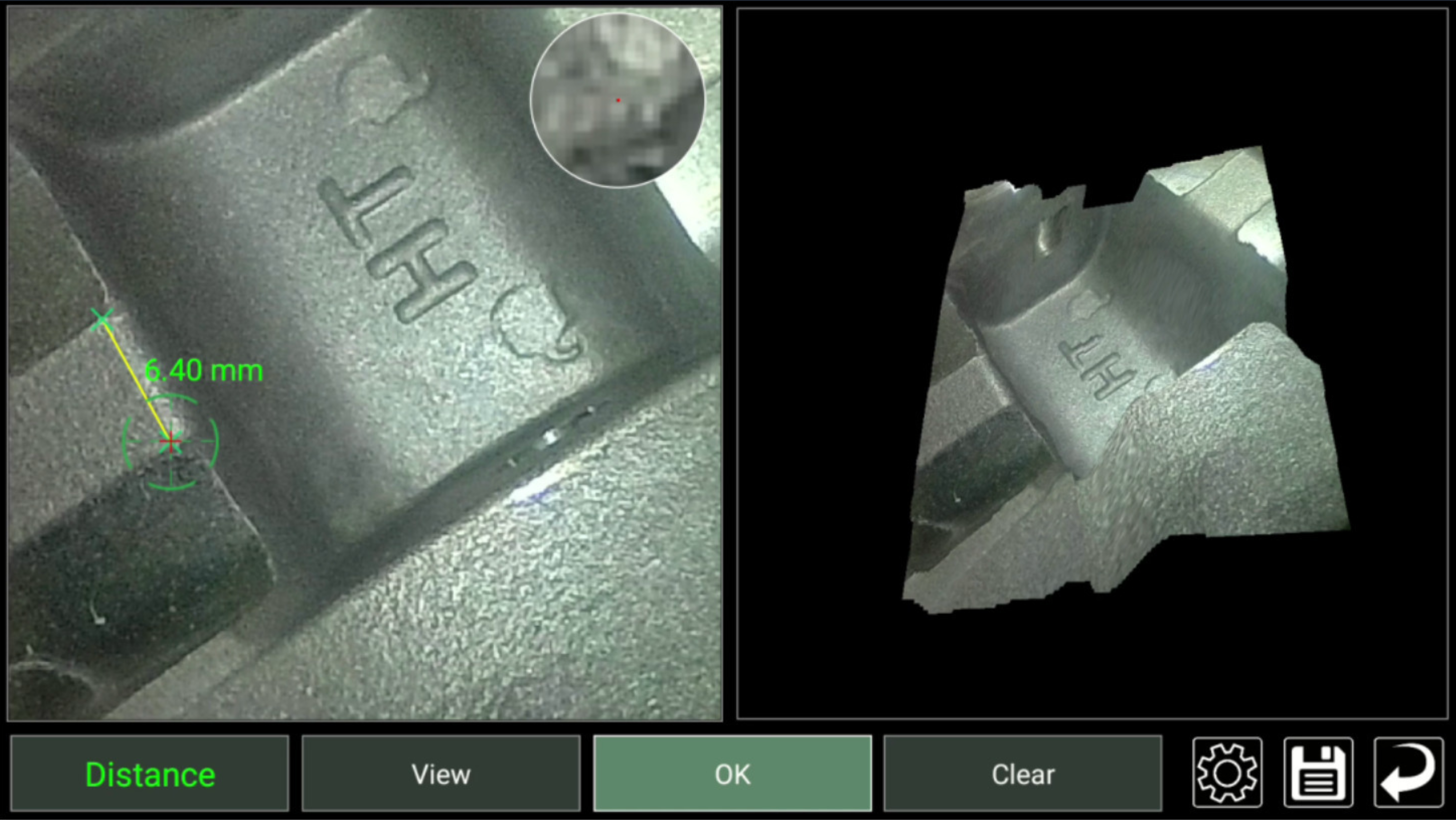 COBB V3D screen showing a distance measurement of 6.40 mm